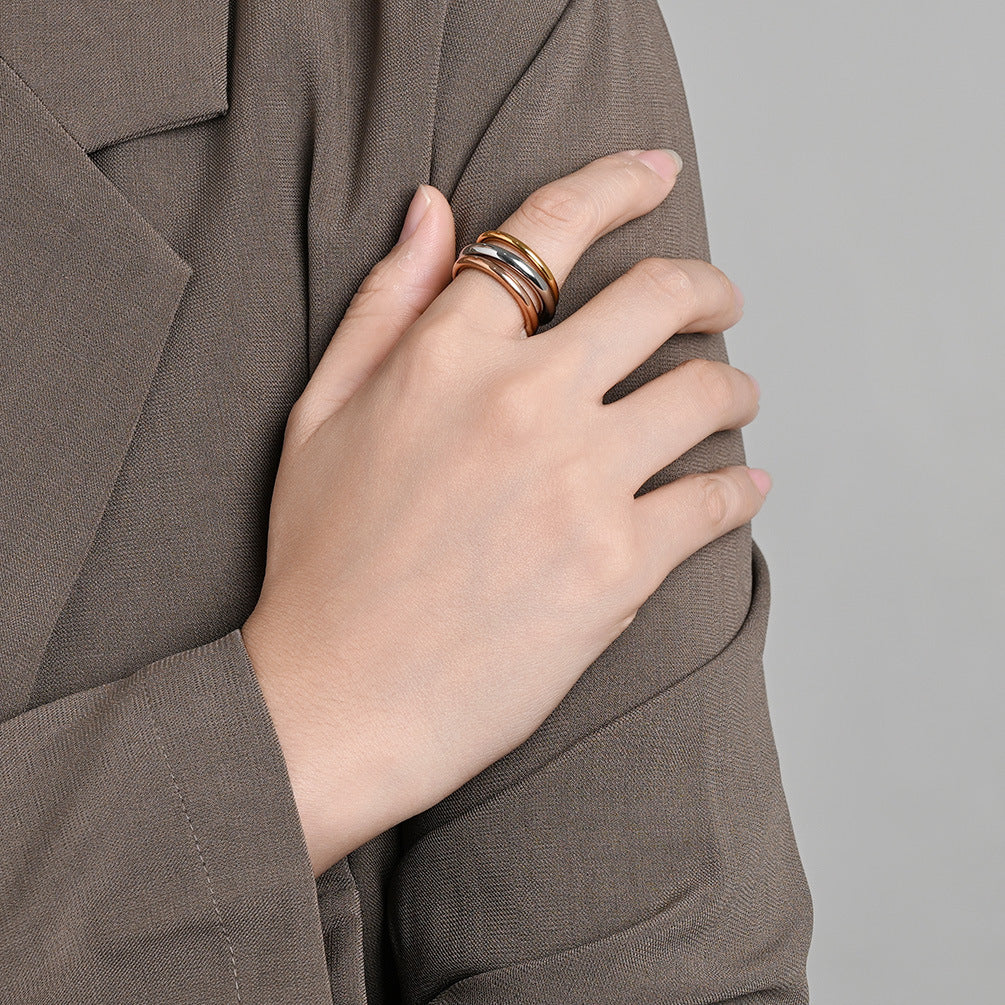 Planderful Three Layer Stacking Ring Set For Women Everyday Genie Steel Hand Jewelry