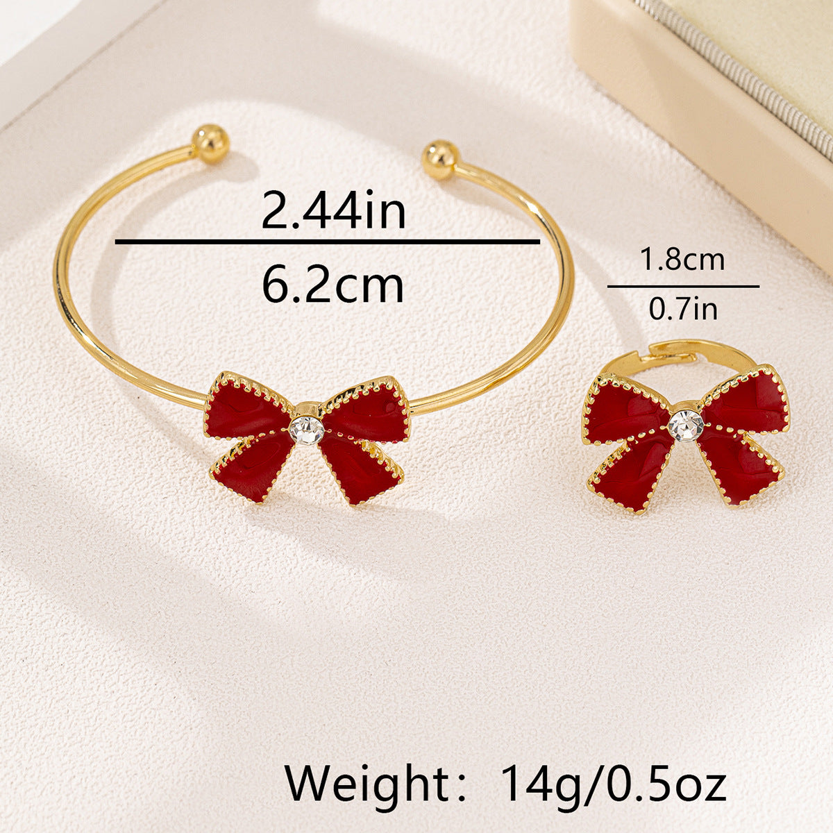 Elegant Rhinestone Red Bow Jewelry Set for Valentine's Day