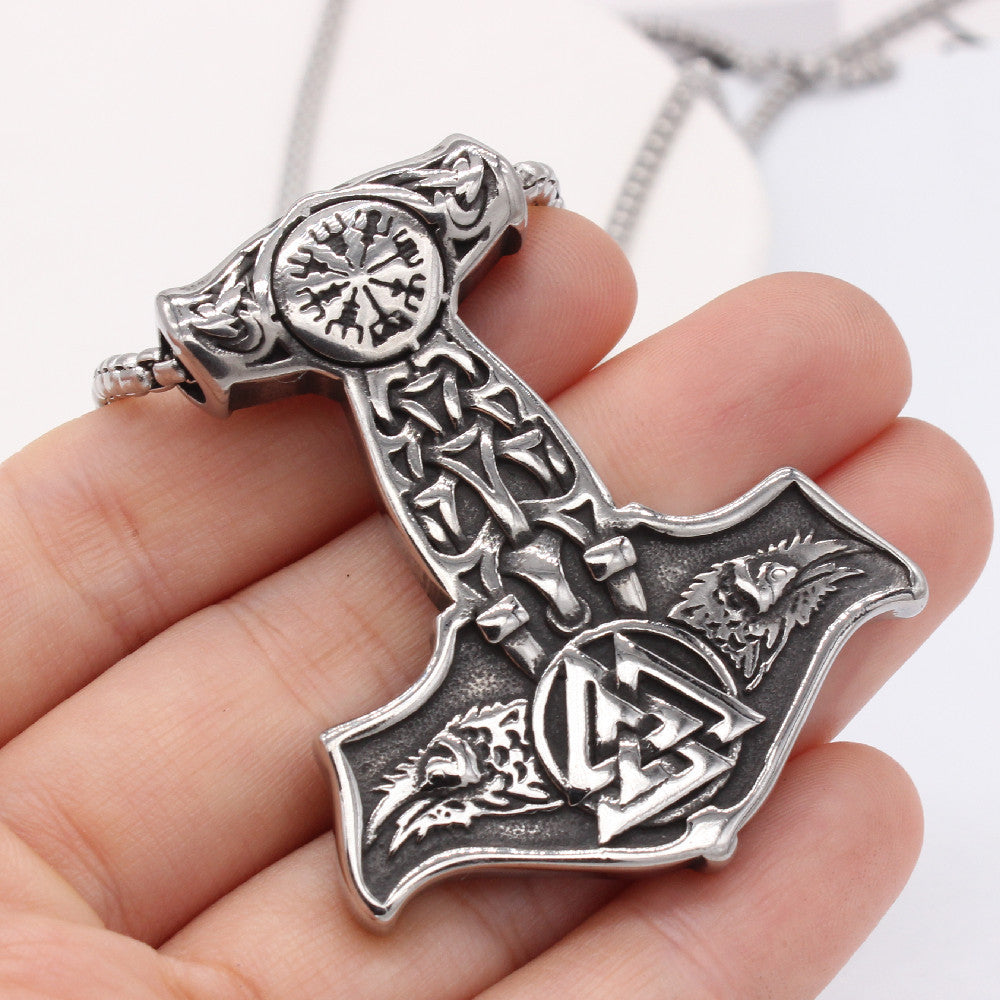 Planderful Thor Hammer Pendant Mjolnir Titanium Steel Unisex Protection Statement Jewelry For Men And Women