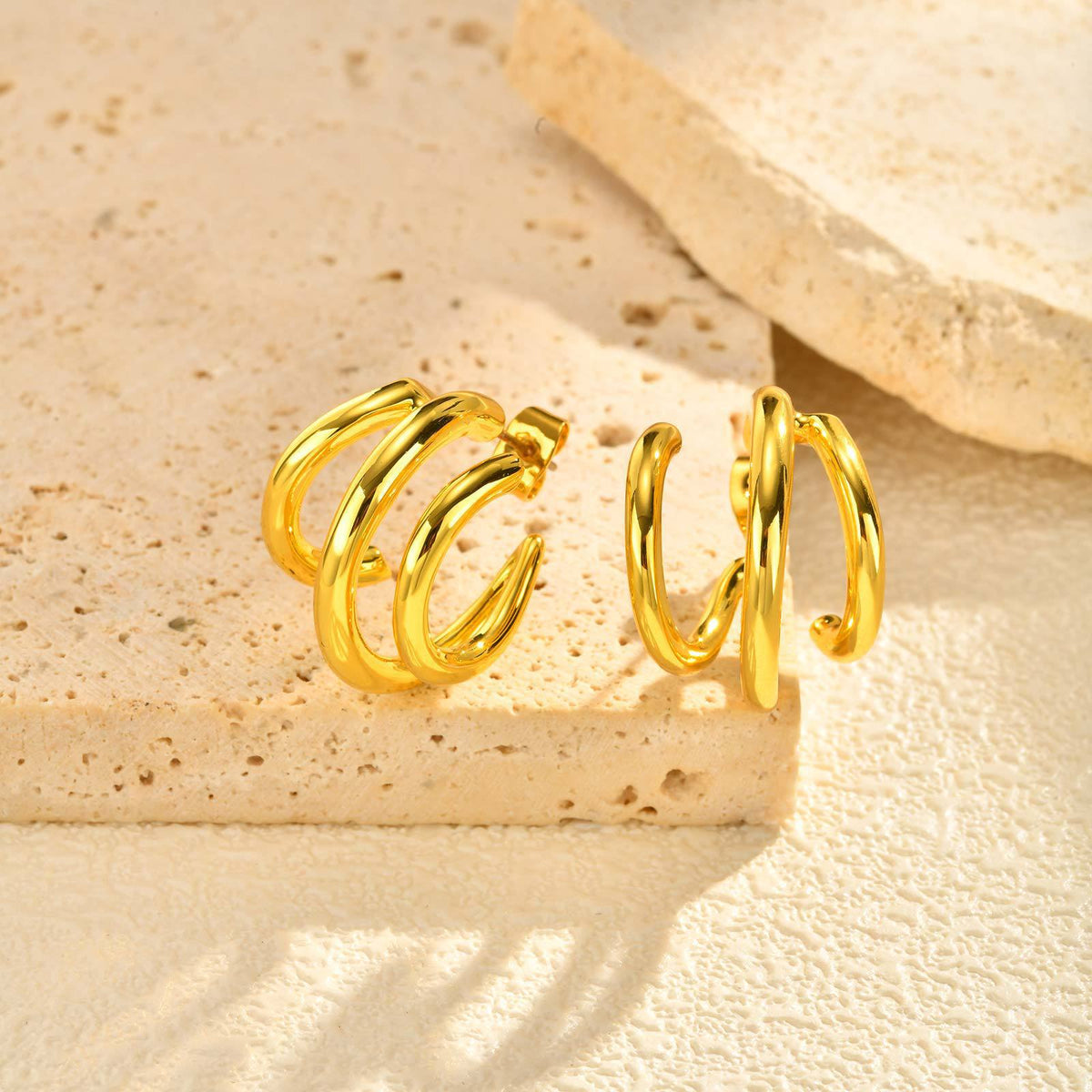 Gold-Tone Double-Loop Open Hoop Earrings