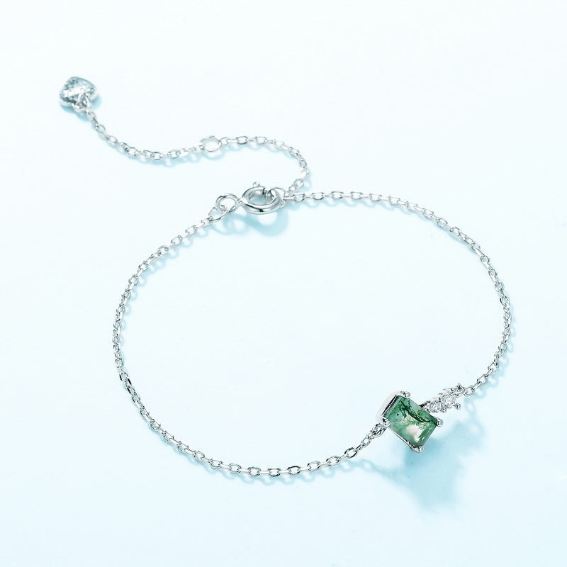 S925 Sterling Silver Moss Agate Minimalist Bracelet