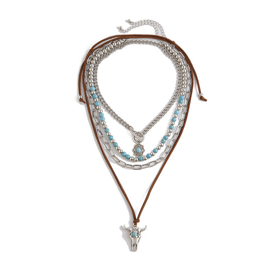 Western Bull Head Turquoise-Style Necklace