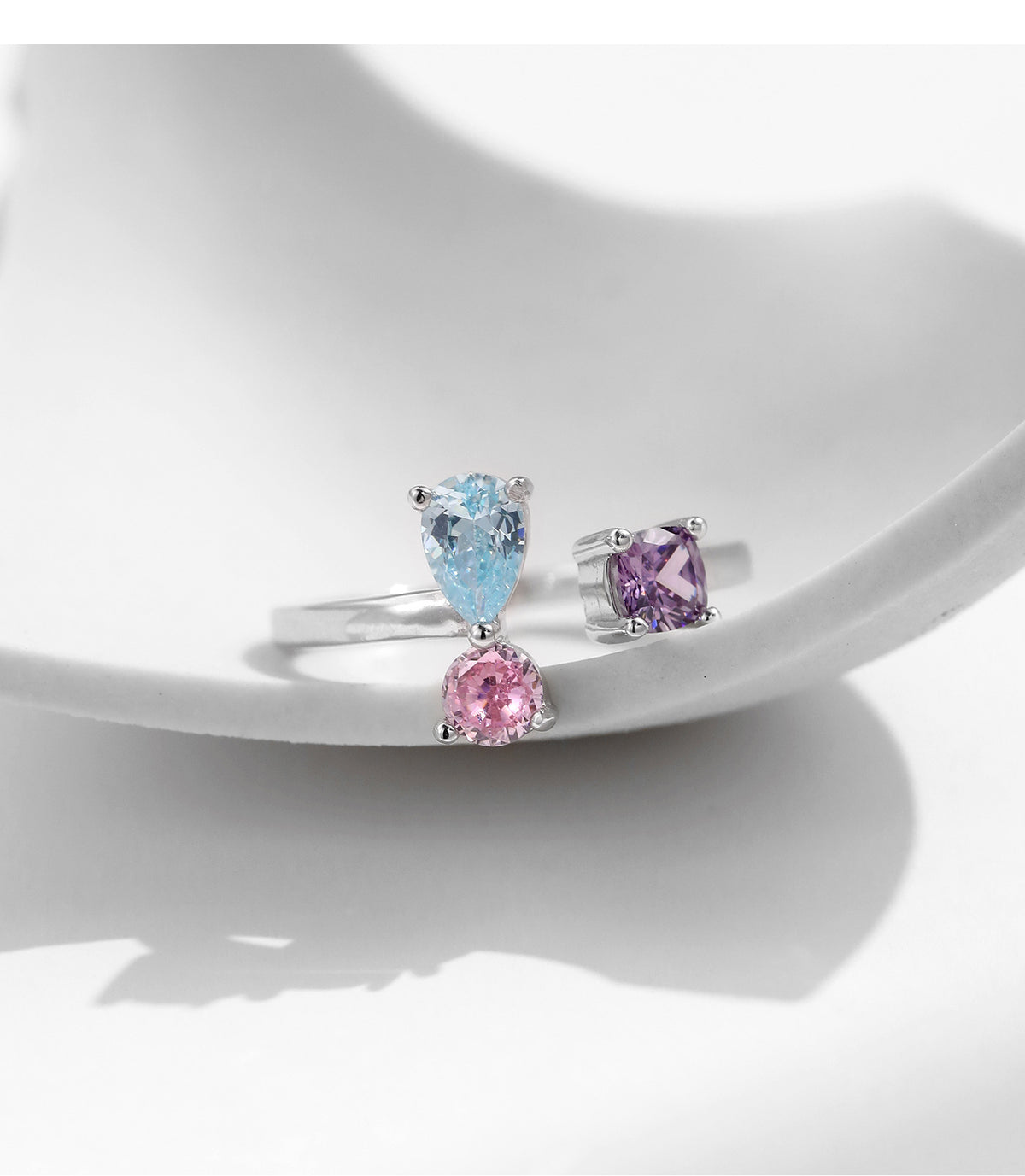 925 Sterling Silver Multicolor Crystal Zircon Ring