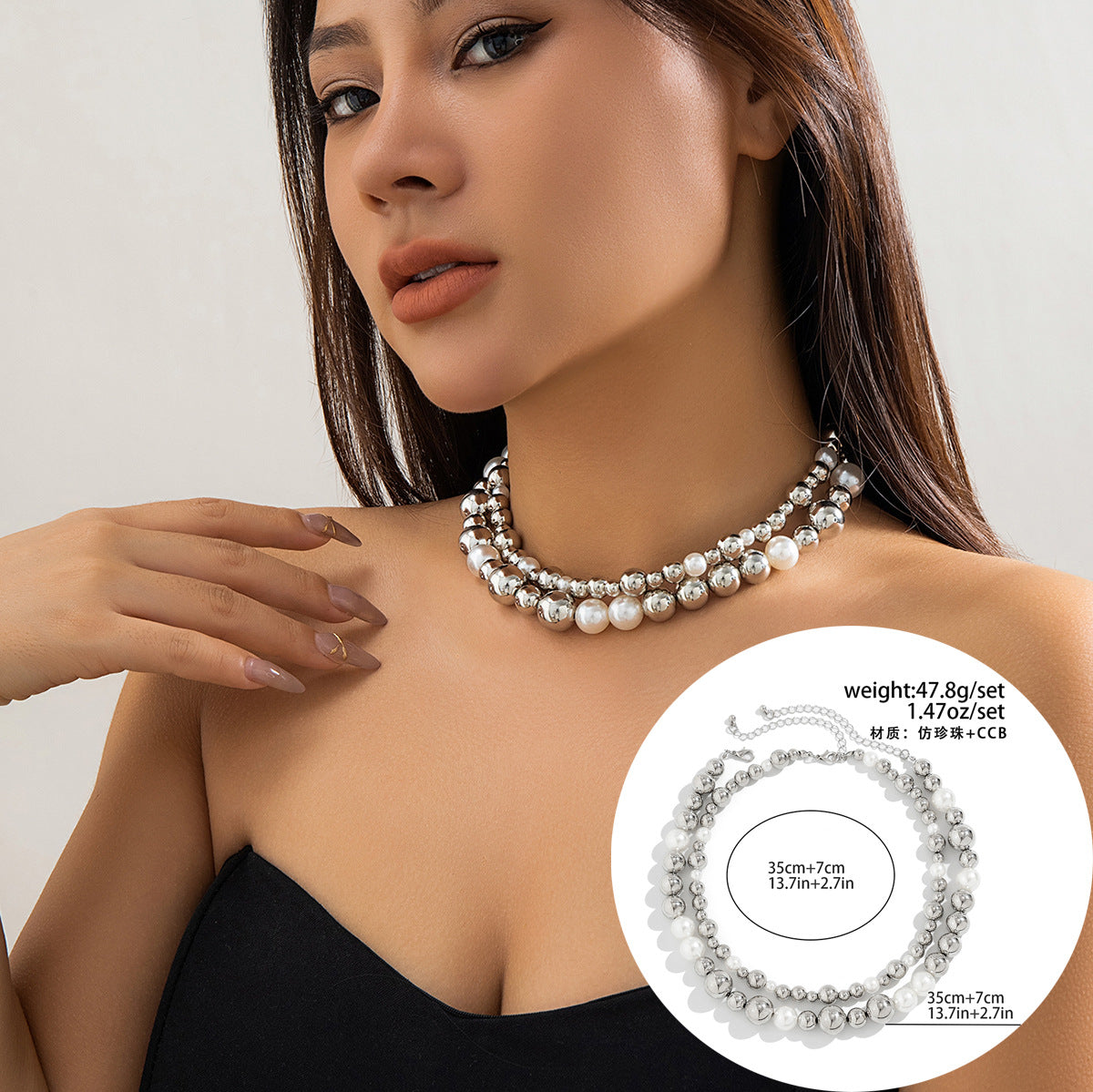 Exaggerated Cross-border Cyber Wind Multi-Layer Necklace with Detachable Love-Shaped Pendant