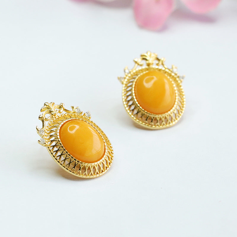 925 Sterling Silver Beeswax Amber Stud Earrings