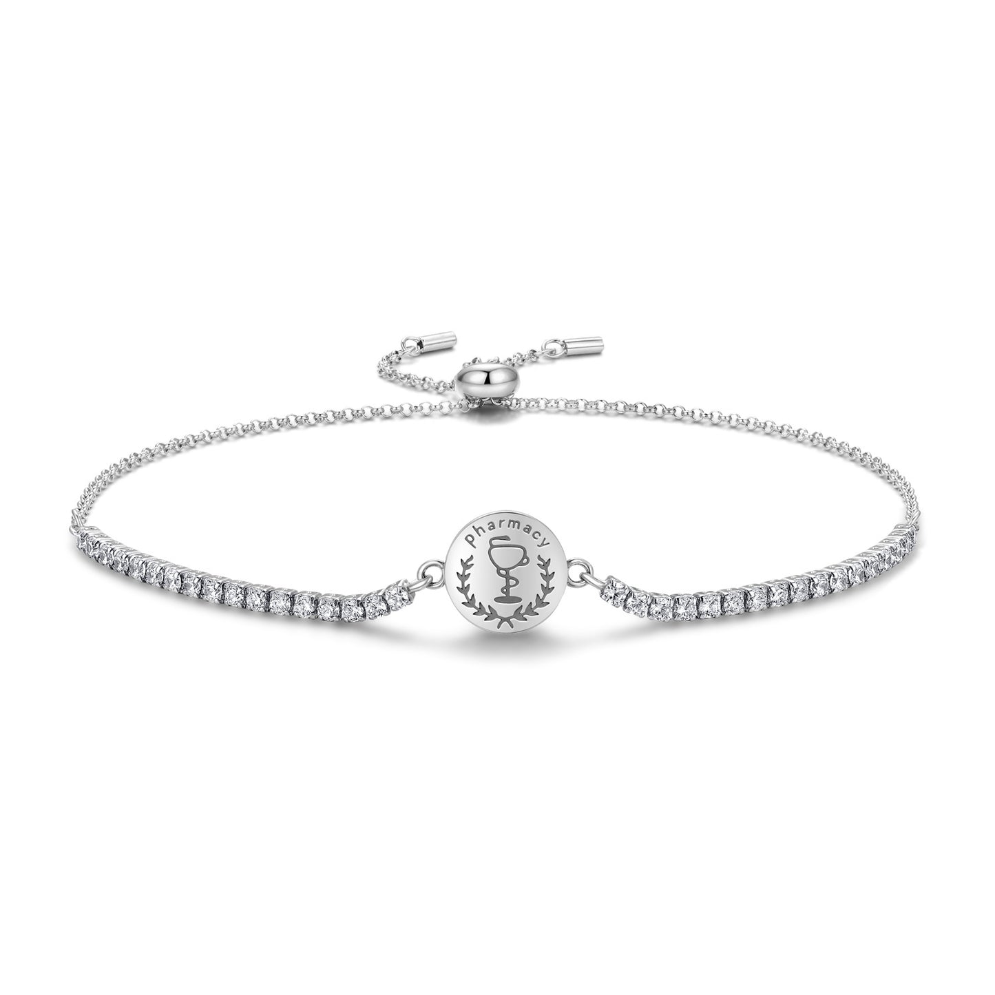 Planderful Jewelry Sterling Silver Zircon Bracelet Adjustable Length For Elegant Everyday Wear