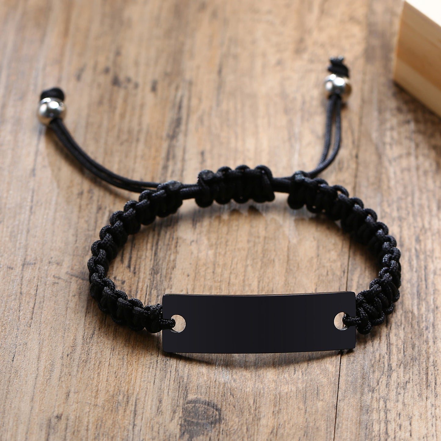 Stainless Steel Blank Curved Brand Nylon Rope Woven Bracelet for Men