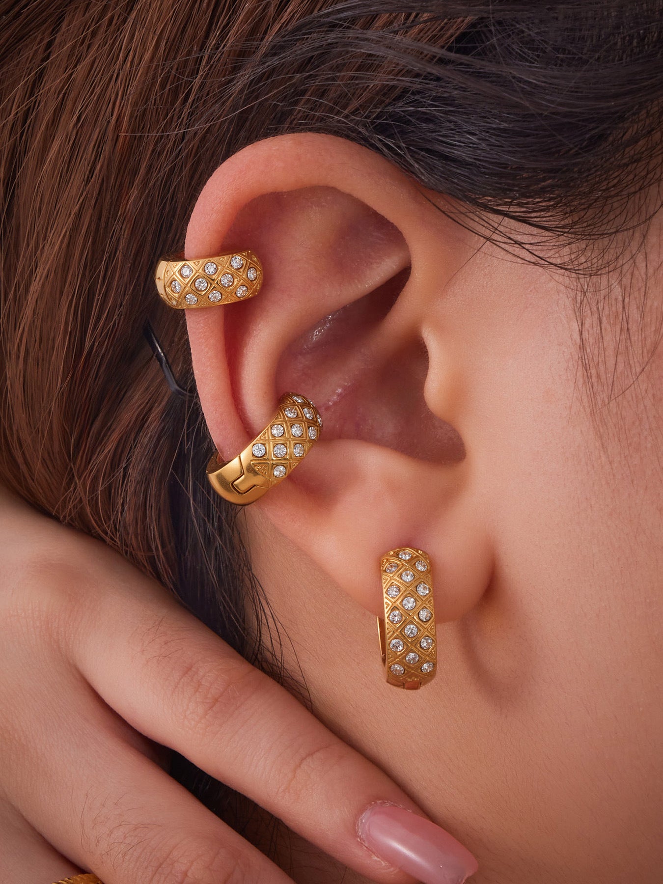 Planderful Zirconium Earrings Women 18K Gold Plated Rhombus