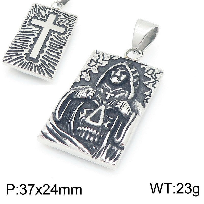 Planderful Devil Eye Cross Reaper Pendant Titanium For Men