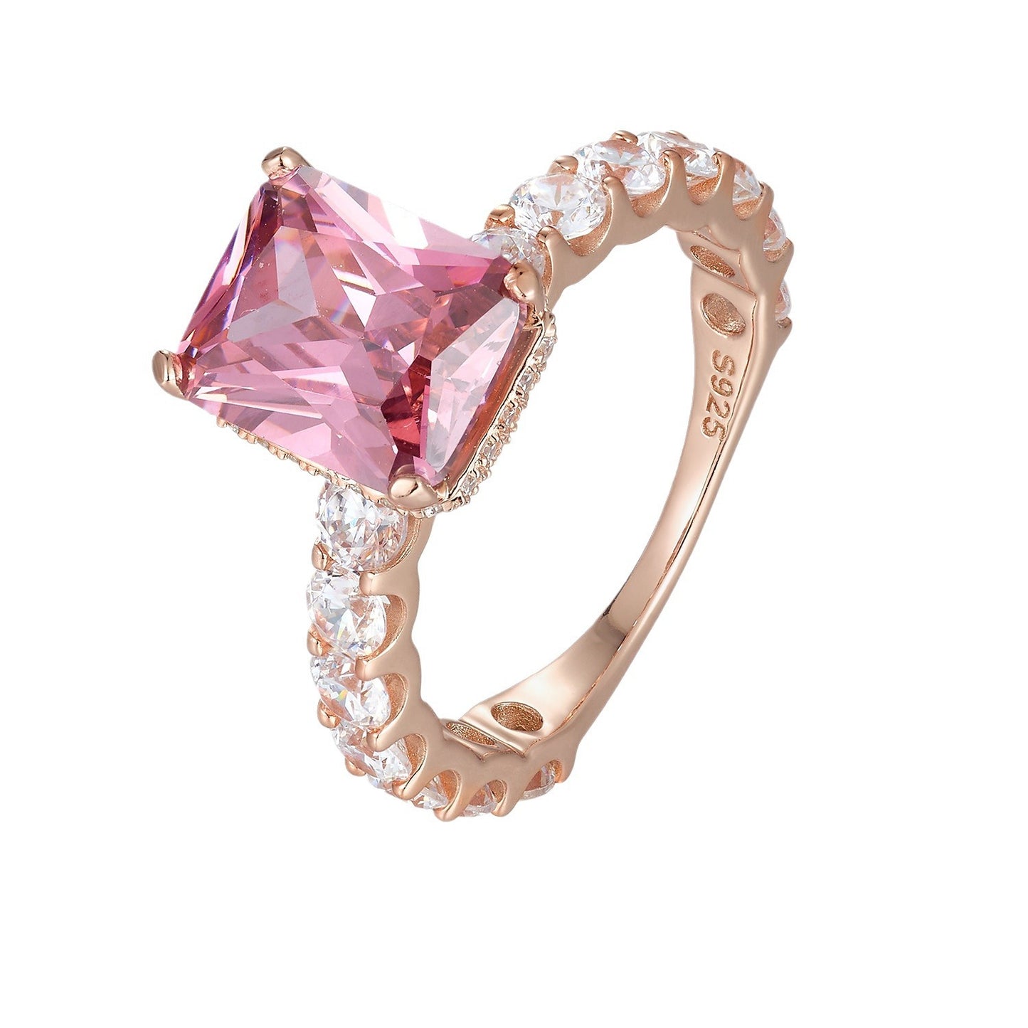 925 Sterling Silver Full Zircon Plated Rose Gold Ring Square Zircon Ring