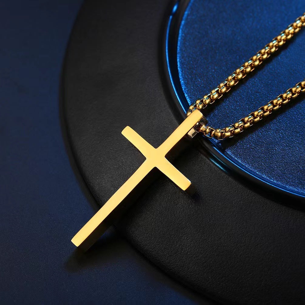 Planderful Everyday Genie Cross Necklace For Men Titanium Steel Smooth Finish Hip Hop Style Long Chain