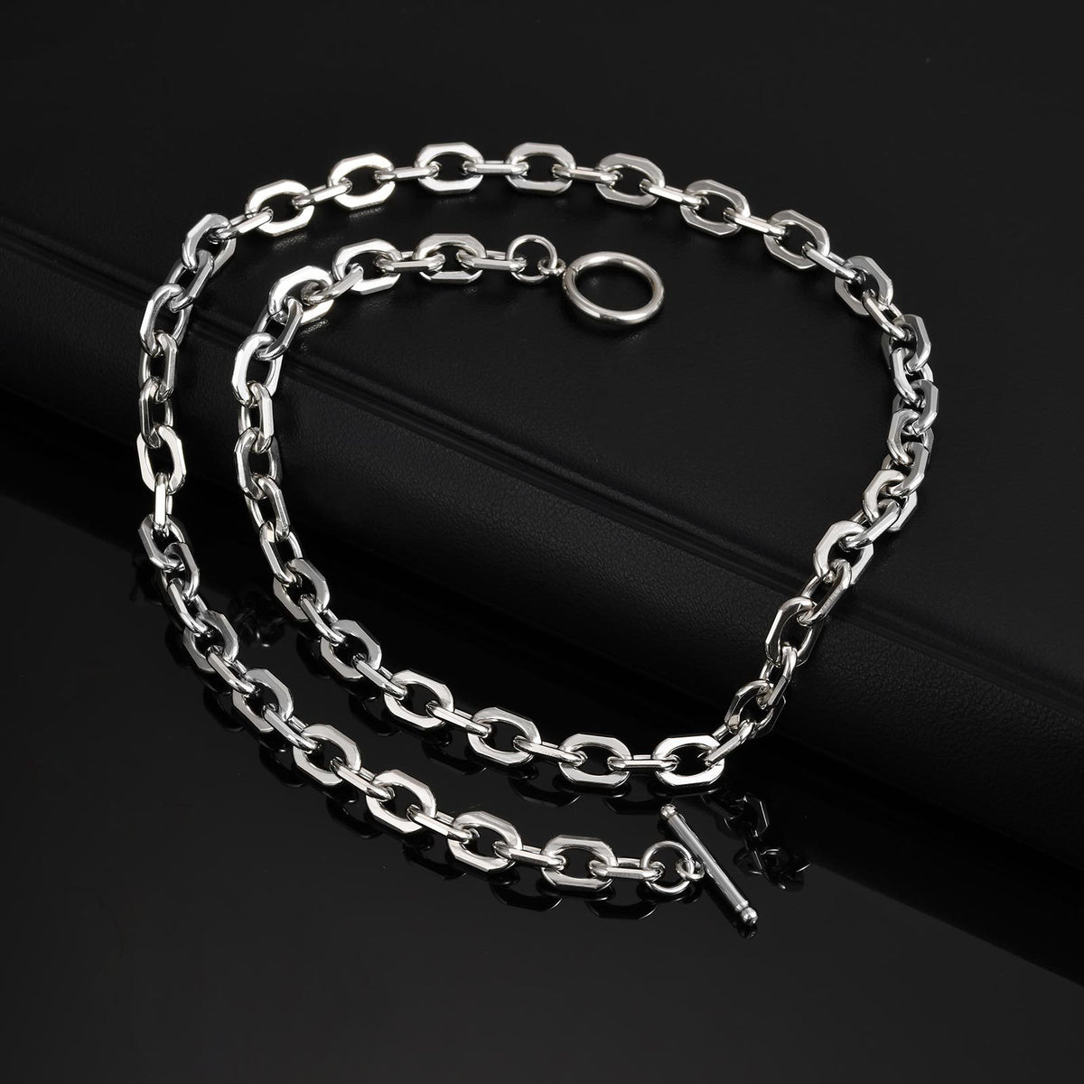 Unisex Hip Hop Stainless Steel Toggle Clasp Batch Corner Chain Necklace