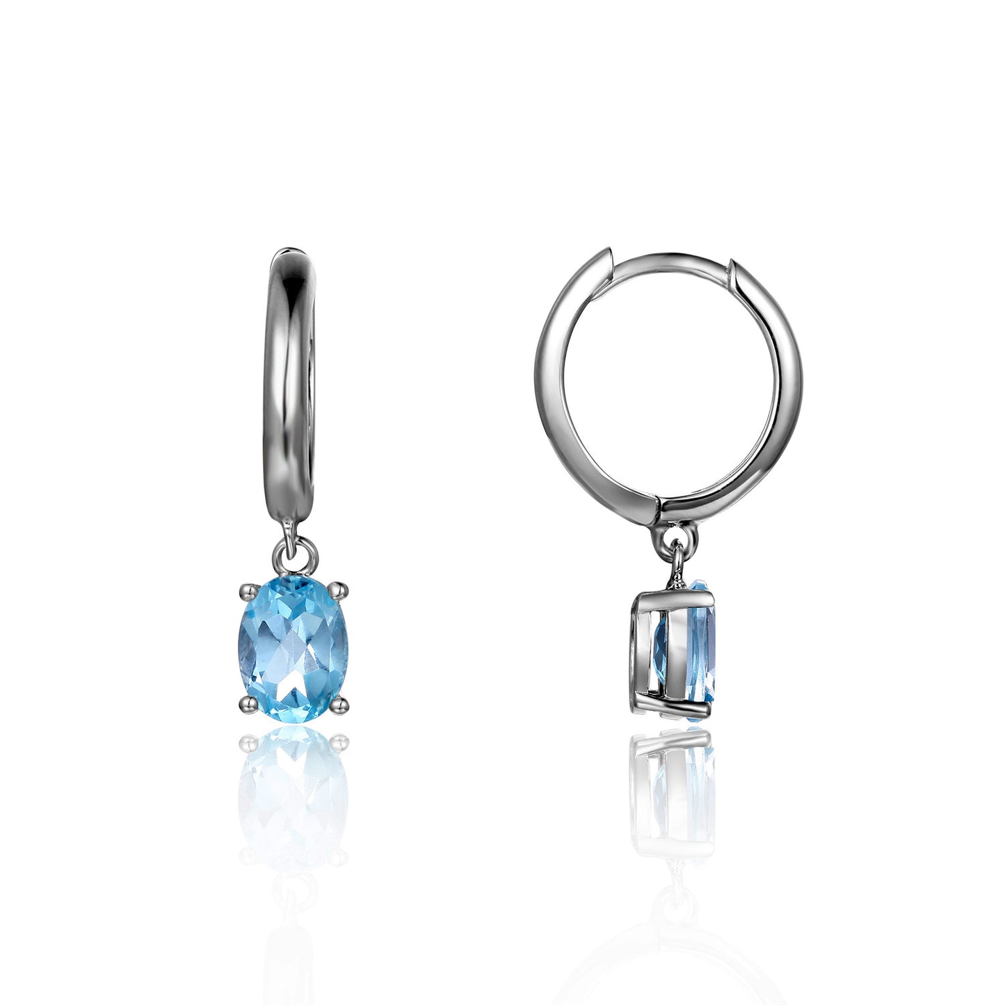 Solitaire Oval Natural Gemstone Pendant Silver Hoop Earrings