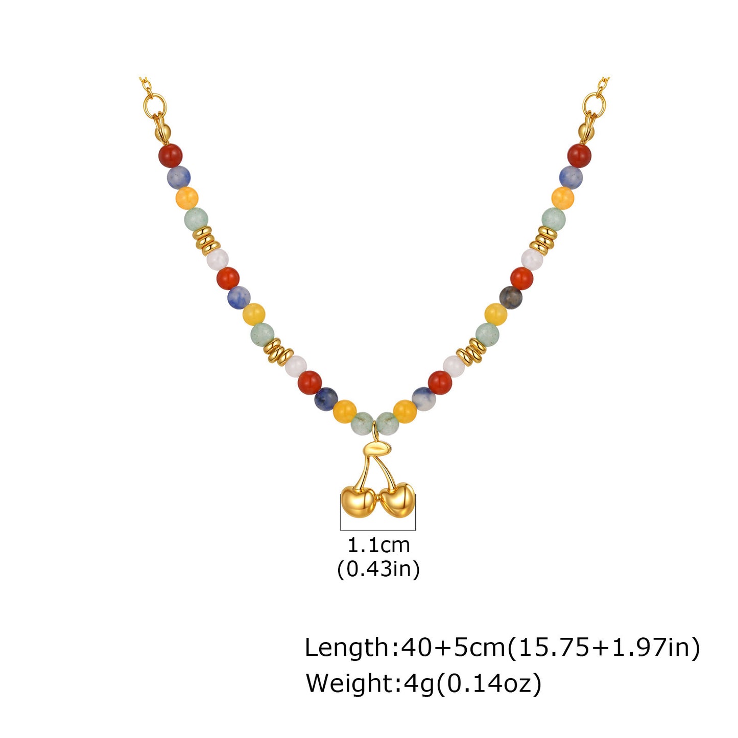 Stainless Steel Colored Natural Stone Bead Cross Cherry Teardrop Heart-Shaped Necklace