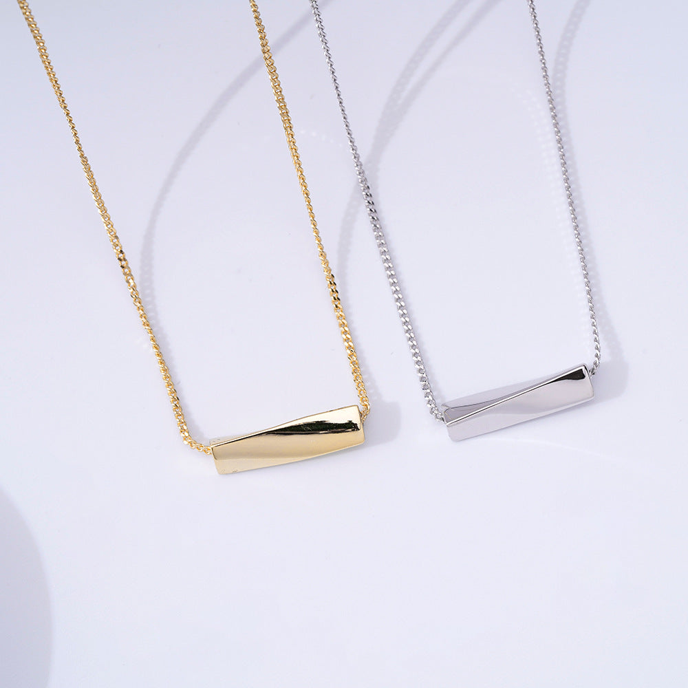 Korean Version Sterling Silver Necklace Female Geometry sS925 Irregular Strip Pendant Collarbone Chain