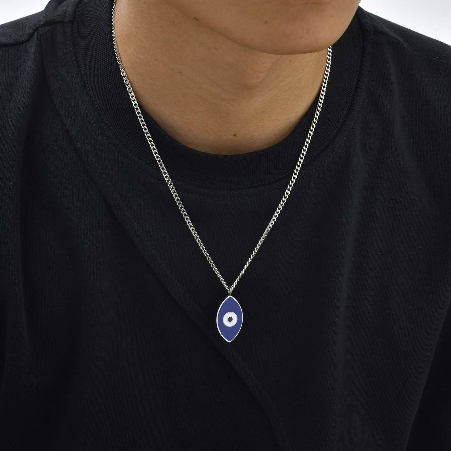In Europe & America Men's Street Hip Hop Stainless Steel Corrosive Epoxy Devil's Eye Necklace