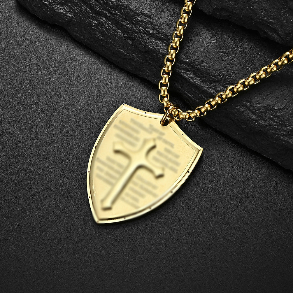 Amazon European and American Cross Shield Titanium Steel Necklace