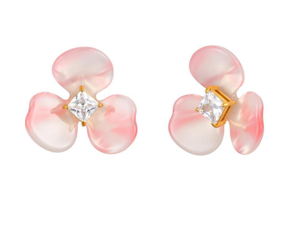 Stainless Steel Zircon Floral Earrings