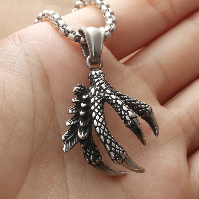 Titanium Steel Dragon Claw Pendant Necklace for Men - Retro Punk Style
