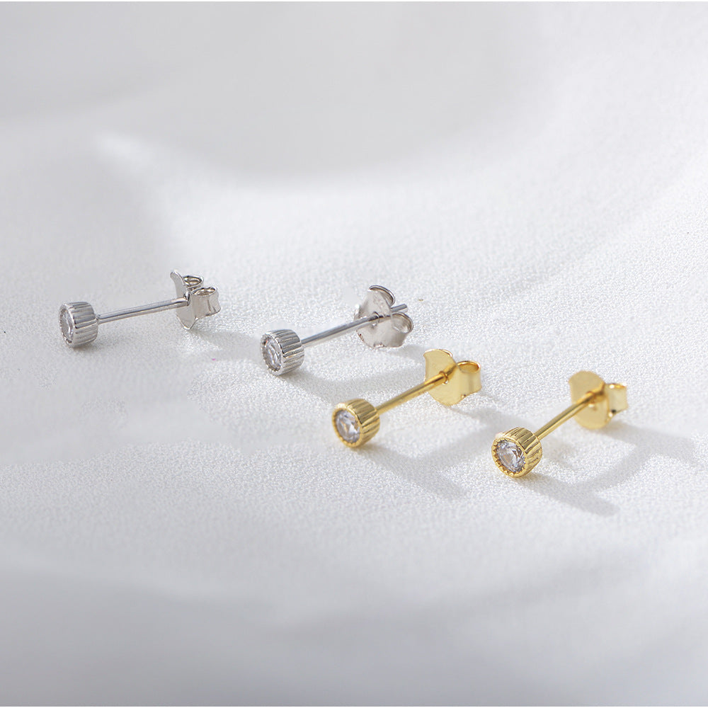 S925 Silver Stud Earrings Niche Korean Version Small Fresh Mini Single Zircon Ear