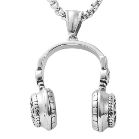 Titanium Steel Rock Earphones Pendant Necklace for Men - Personalized Retro Trendy Design