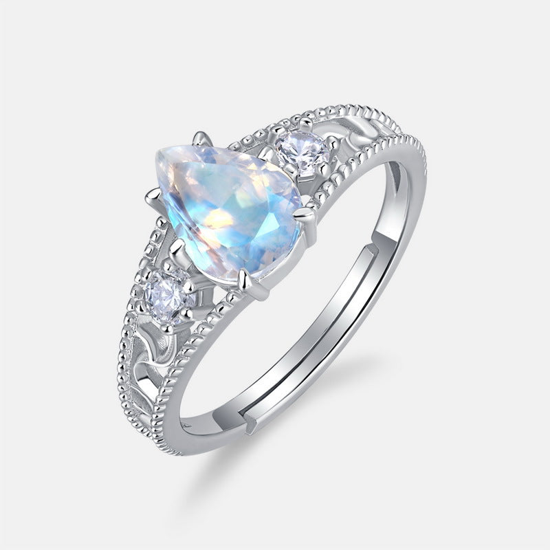 Planderful Everyday Genie – Cross-border New Light Luxury Style Hollow Lace Blue Moonlight Ring Women's Fashion Versatile S925 Sterling Silver Ring Wholesale