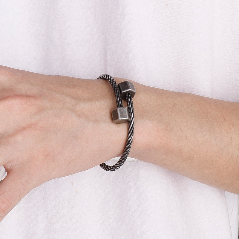 Hexagonal Open Elastic Bracelet – Men's Titanium Steel Winding Geometric Weiya Bracelet