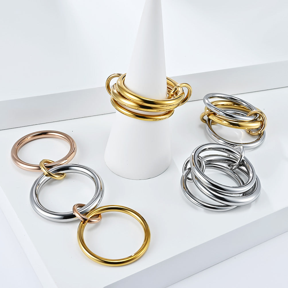 Planderful Stacking Interlocking Ring For Men And Women Size 6 To 9 Three Ring Band Creative Unisex Hand Jewelry