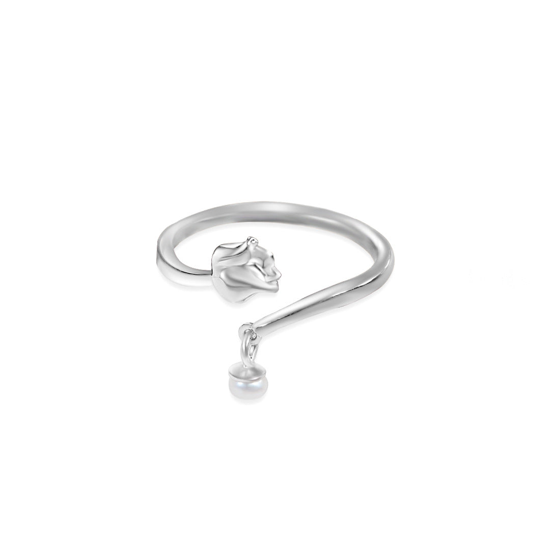 S925 Sterling Silver Freshwater Pearl Rose Ring — Adjustable