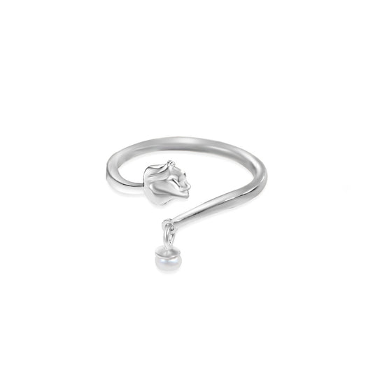 S925 Sterling Silver Freshwater Pearl Rose Ring — Adjustable