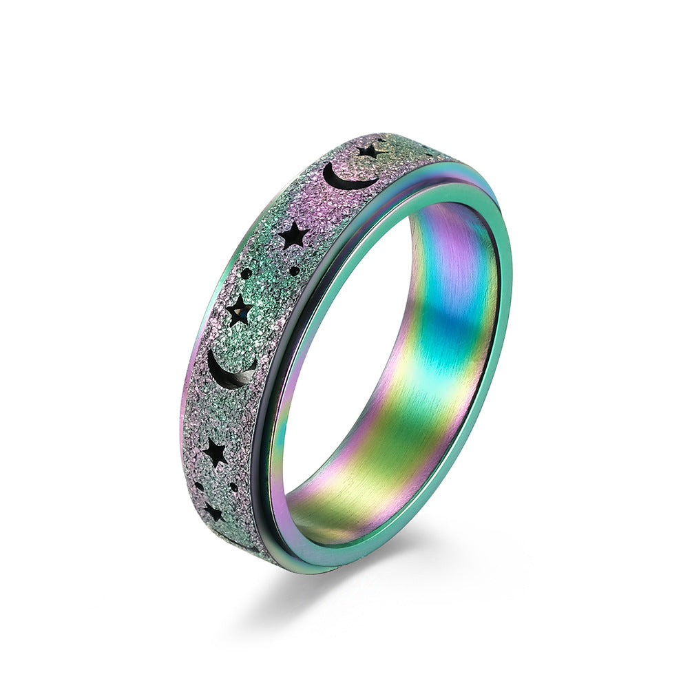 Steel Ring - Minimalist Rotating Star Moon Band For Everyday Wear Crafted By Planderful