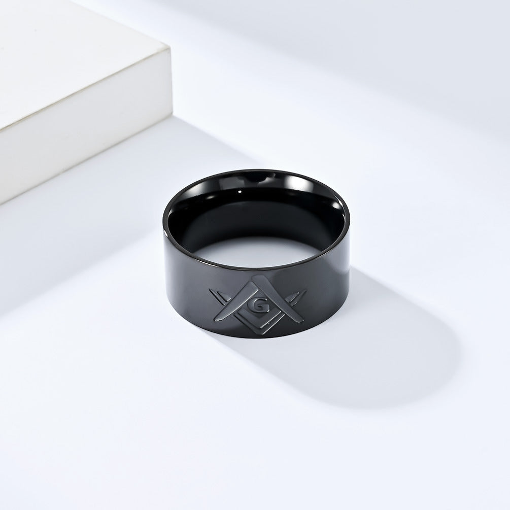 Cross-Border E-Commerce Titanium Steel Freemasonry Ring for Men