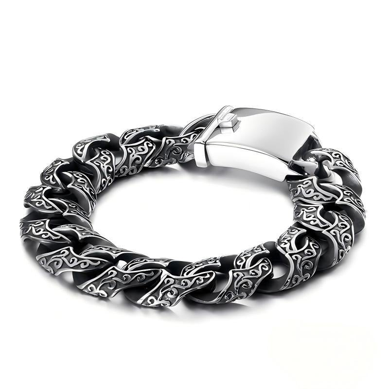 Punk National Style Men's Bracelet Double-Sided Tang Grass Pattern Thick Cuban Chain