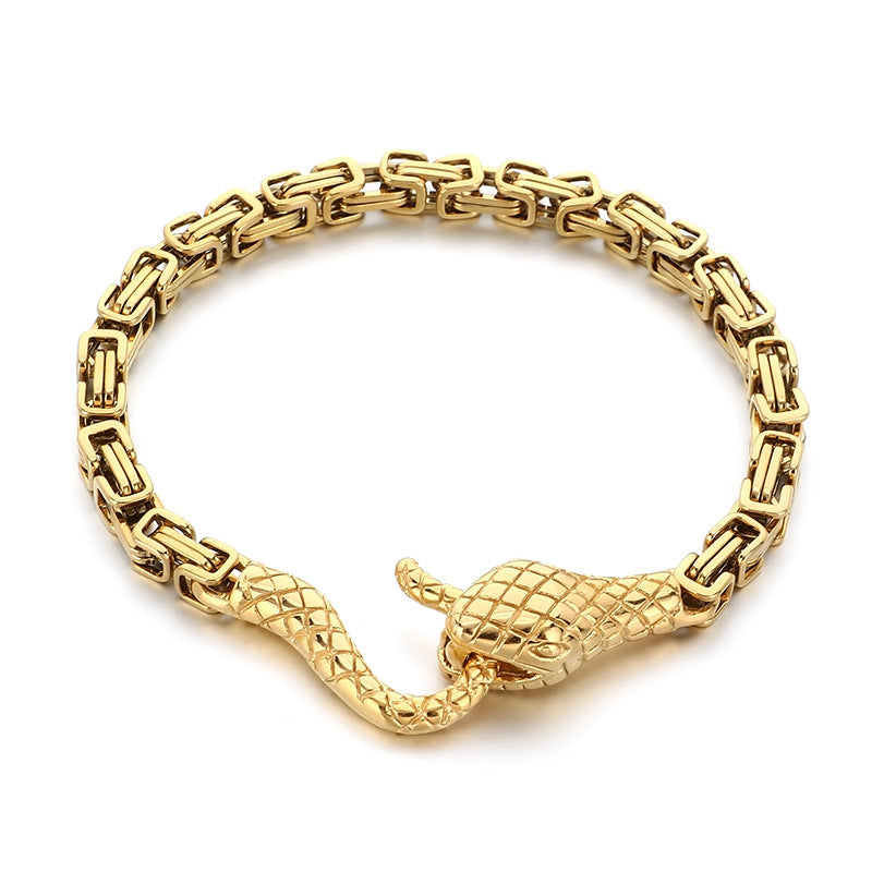 Punk Style Snakehead Layered Chain Men's Titanium Steel Bracelet