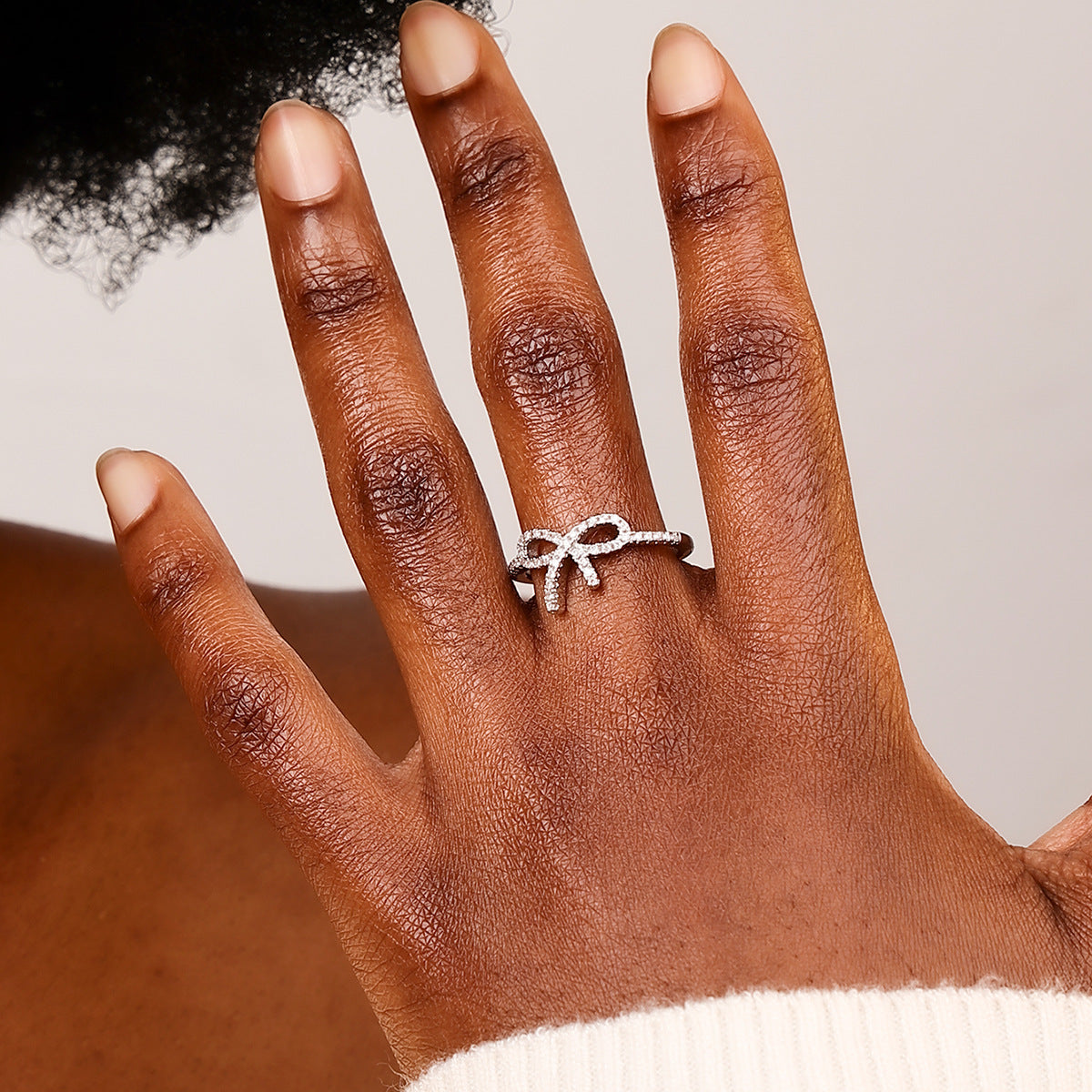 Micro Sparkling Bow Zircon Copper Ring - Stylish Women's Daily Jewelry