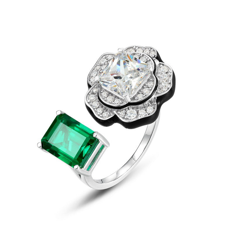 Planderful Floral Lab-Grown Emerald Sterling Silver Ring – 7 × 9 mm, 2.22 ct