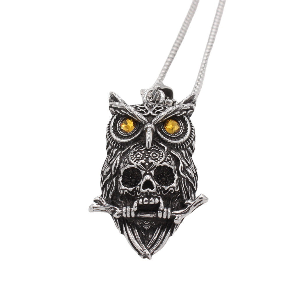 Owl Skull Pendant Titanium Steel For Men And Women Unisex Protection Retro Dark Style Planderful Jewelry