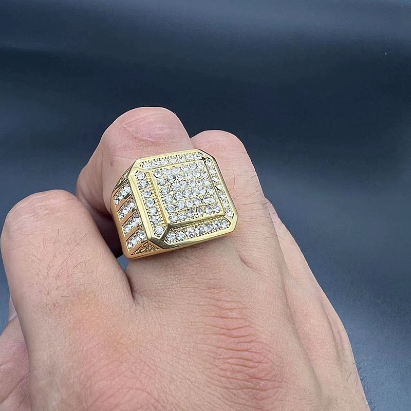 Planderful Hip Hop Ring Everyday Genie For Men Titanium Steel Gold Plated Luxury Zircon Jewelry