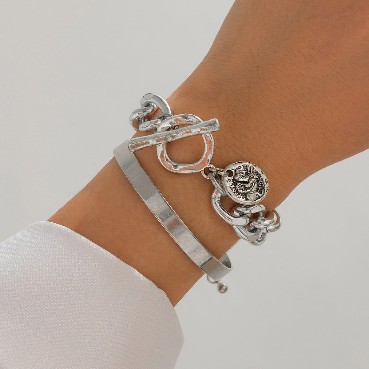 Planderful Vienna Verve Hollow Double Ring Bracelet Spring Opening Irregular Bead Stack For Women Statement Jewelry