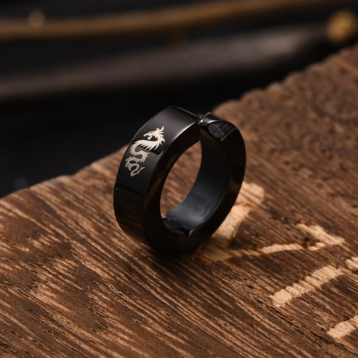Black Dragon Stainless Steel Hoop Earring — Single