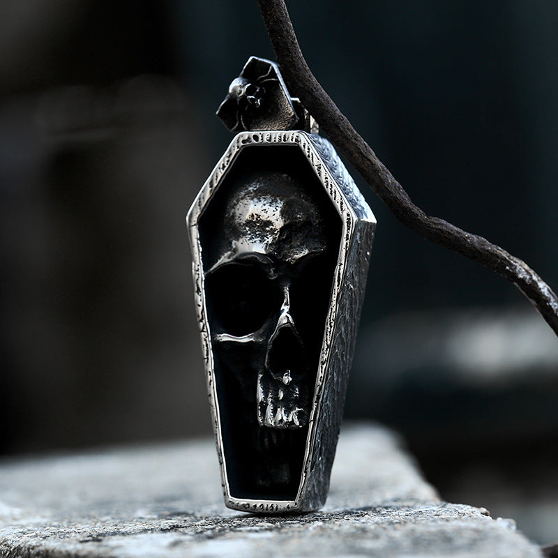 Hot-Selling Punk Vampire Coffin Pendant – Stainless Steel Skull Item Necklace