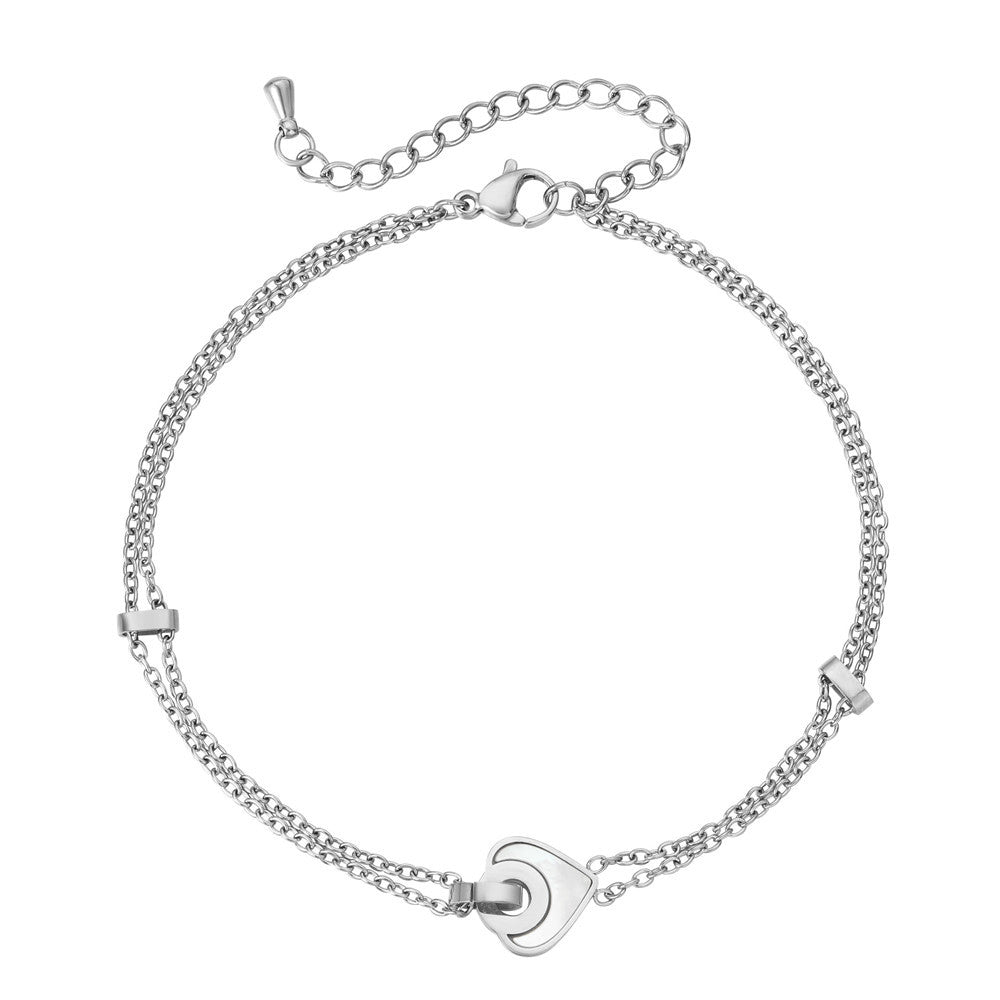 Planderful Titanium Steel Bracelet For Women Double Layer Heart Shell Peach Design Elegant Statement Jewelry