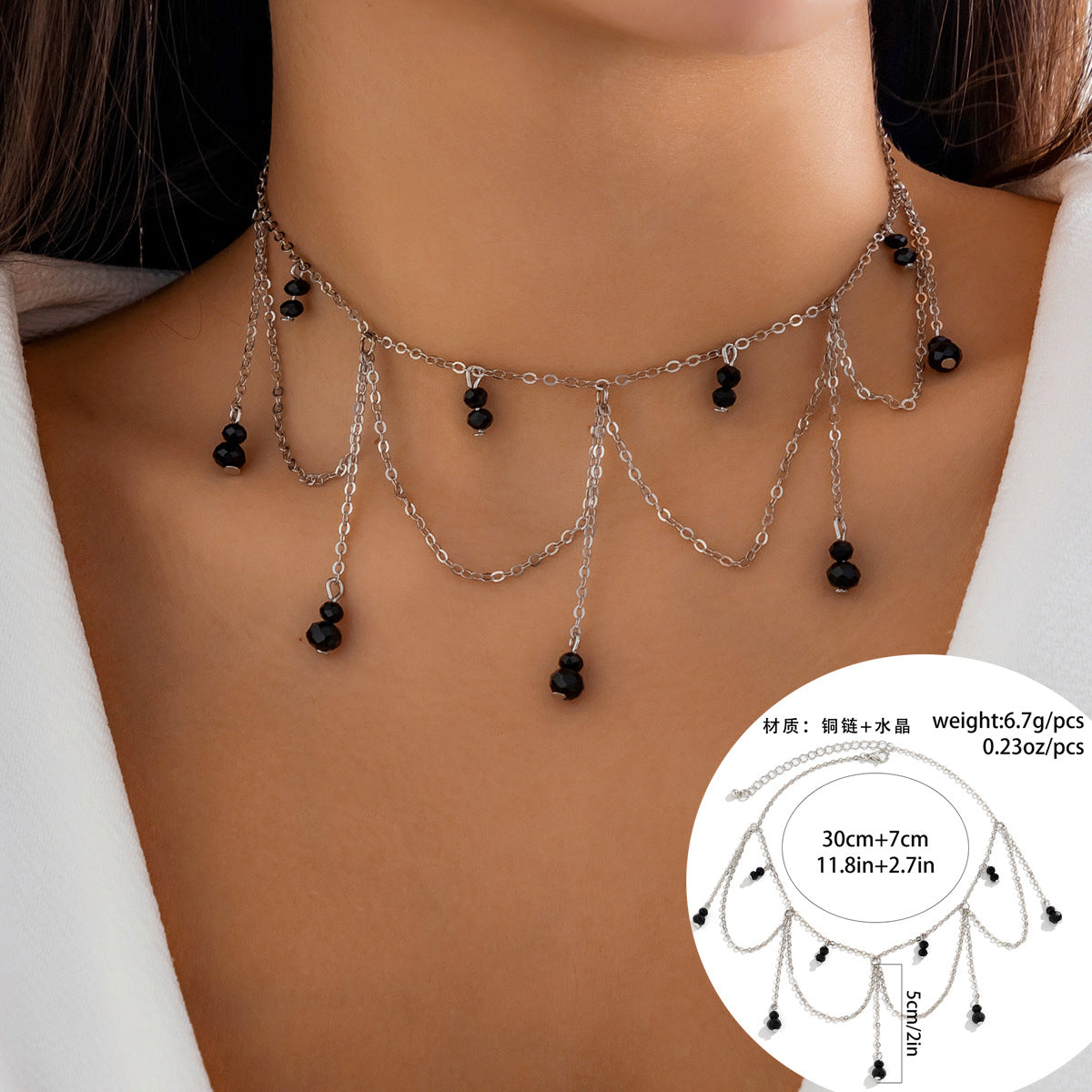 Gothic Lolita Necklace with Tassel Detail and Lace Collar