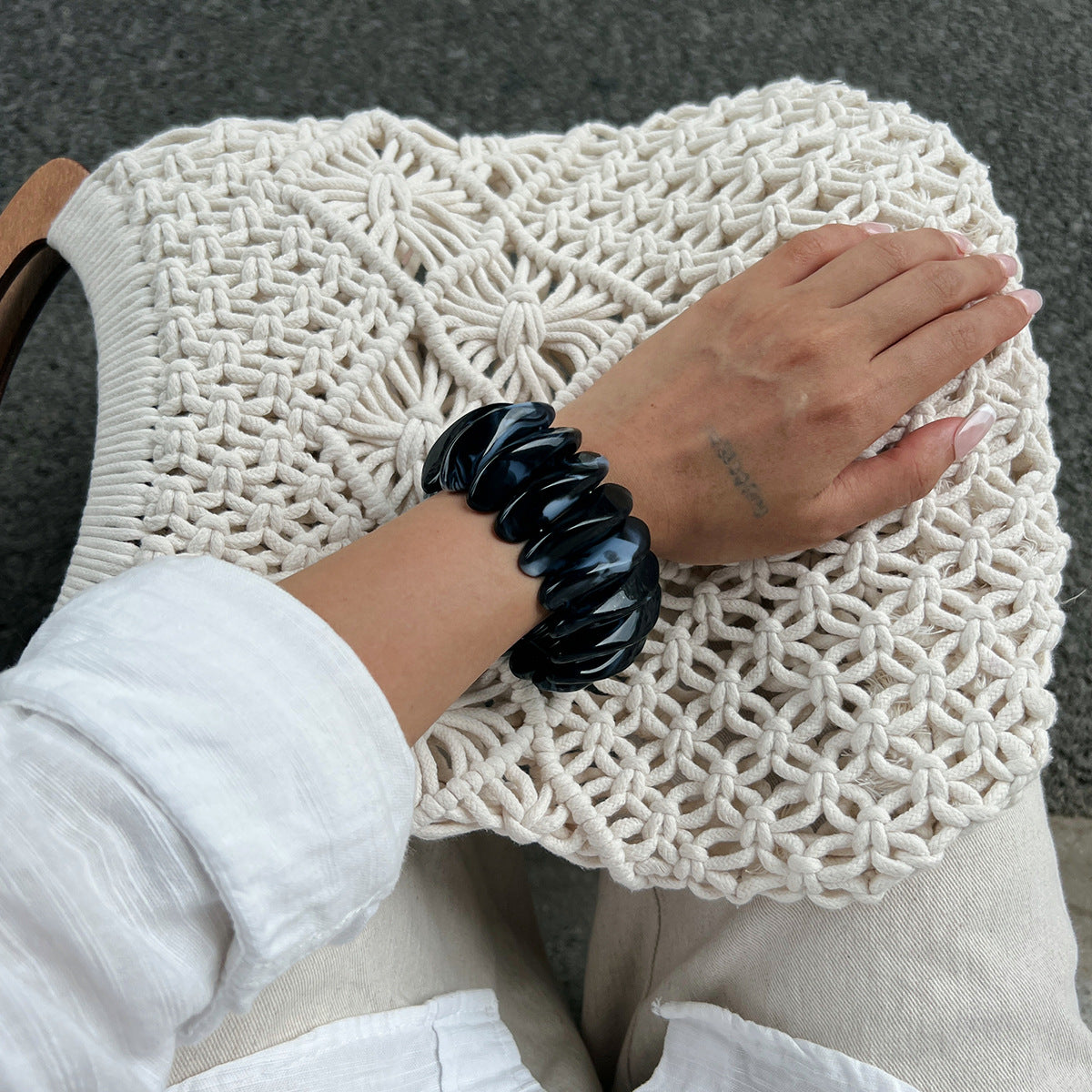 Planderful Vienna Verve Geometric Statement Bracelet For Women Bold Elastic Metal Jewelry