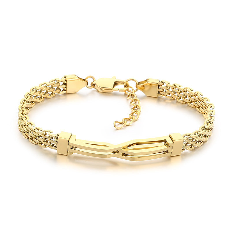 Men's Daily Wear Wind Niche Mesh Chain Titanium Steel Hollow Irregular Curved Bar Men's Bracelet