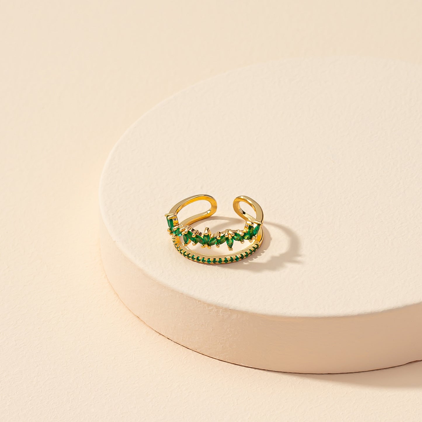 European and American Green Zirconium Copper Ring for Women's Handwear