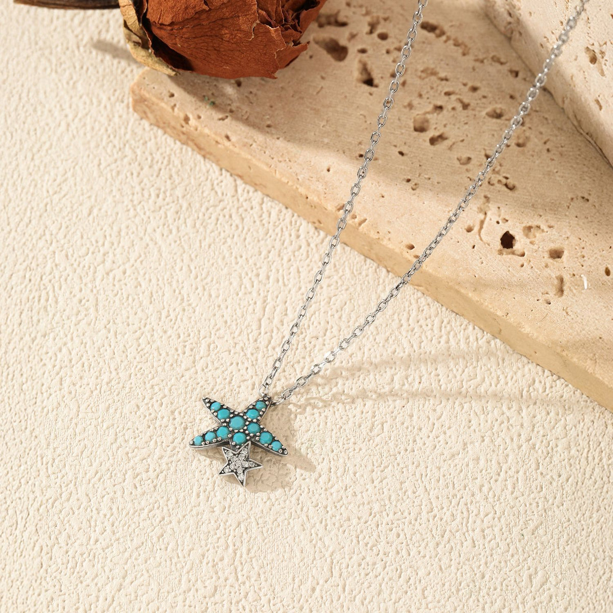 925 Sterling Silver Starfish Turquoise Necklace
