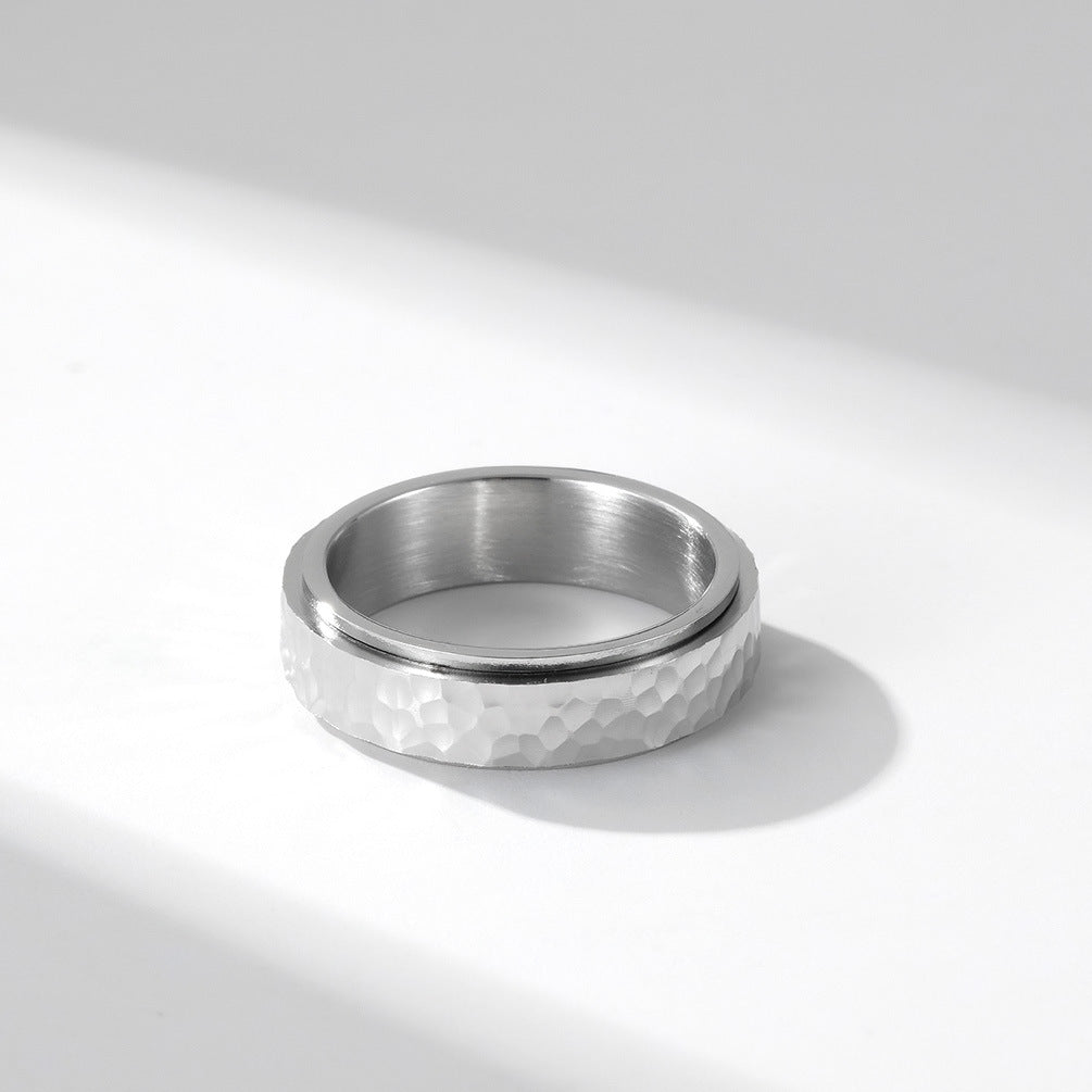 Planderful Hand Hammered Honeycomb Rotating Titanium Steel Ring Unisex Men Women Everyday Genie