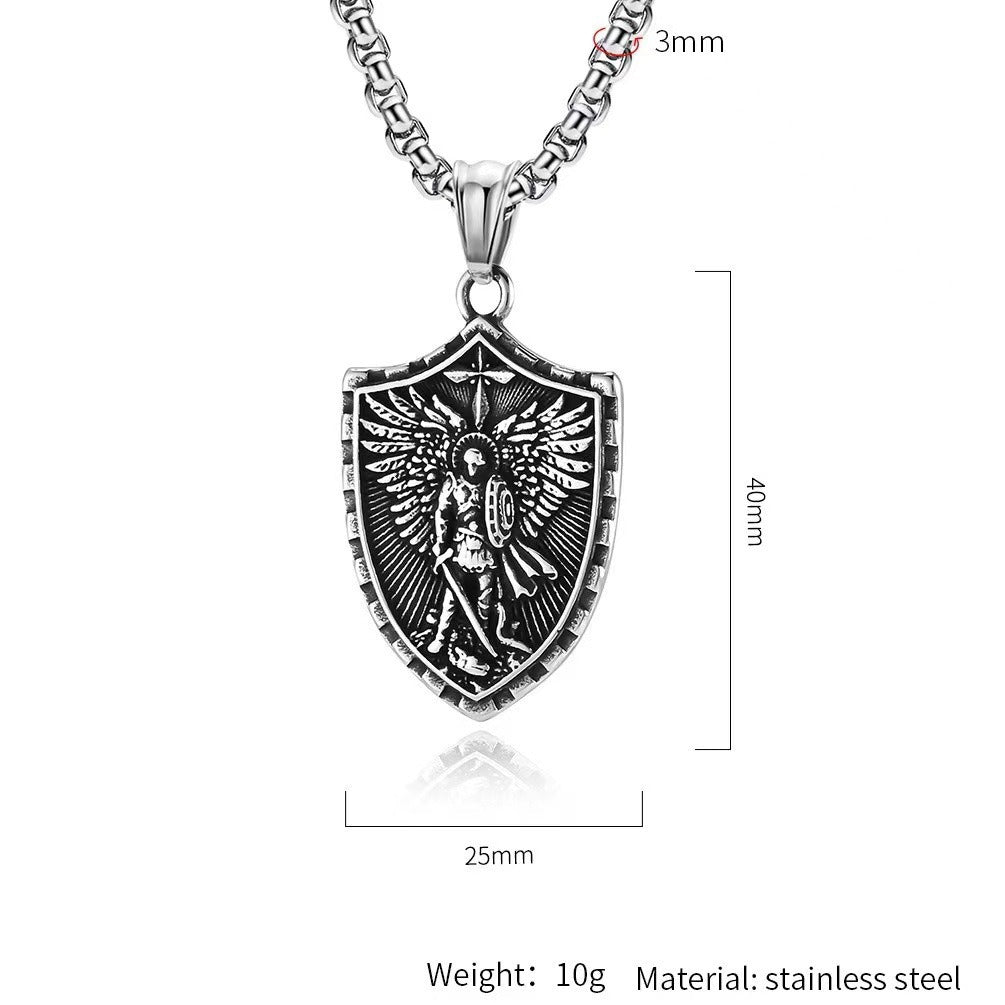 Planderful Everyday Genie Mens Titanium Steel Shield Pendant Cross Necklace Personalization