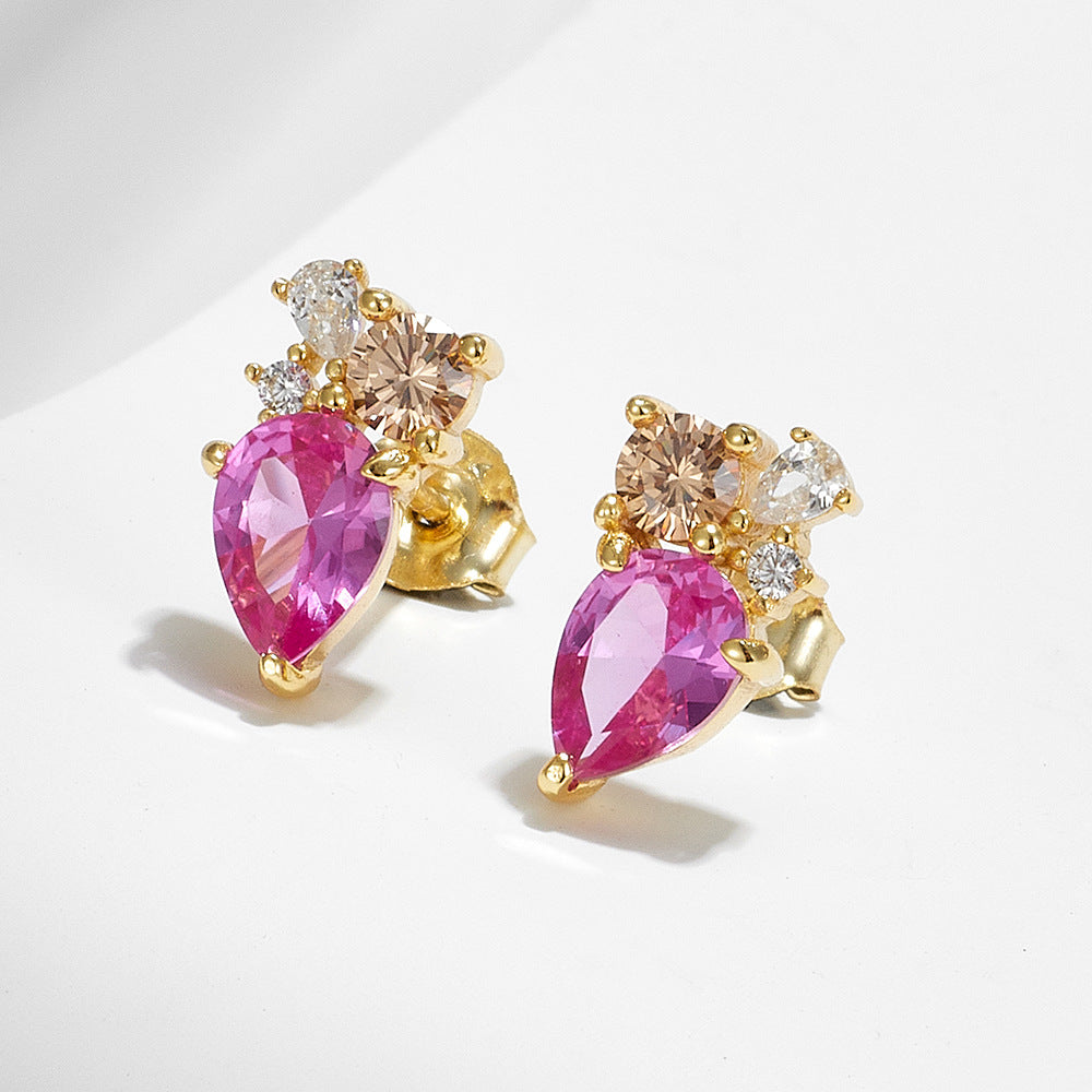 Classic Geometric Water Drop Zircon Sterling Silver Earrings Color Zircon Earrings